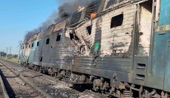 Russian drone hits passenger train in Zaporizhzhia region again, conductor injured
