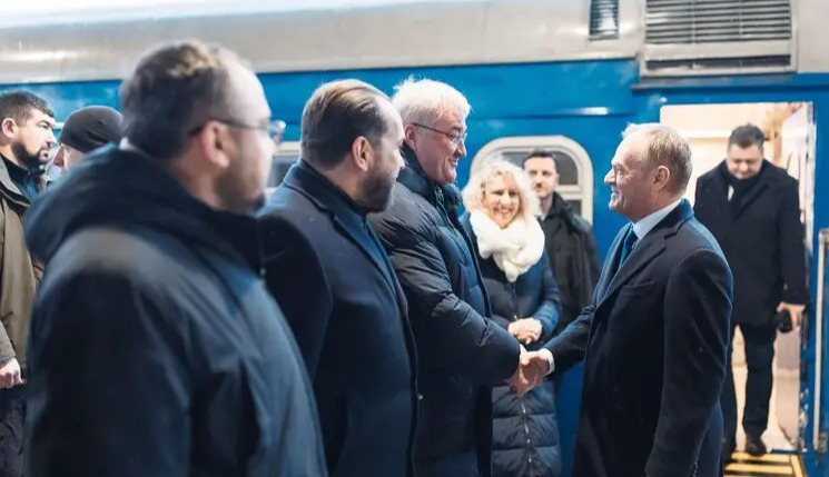 Polish Prime Minister Donald Tusk arrives in Kyiv