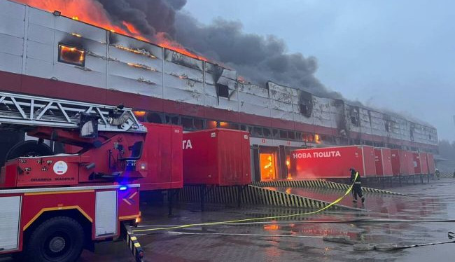 Nova Poshta terminal destroyed, high-rise caught fire: drones attack Lutsk
