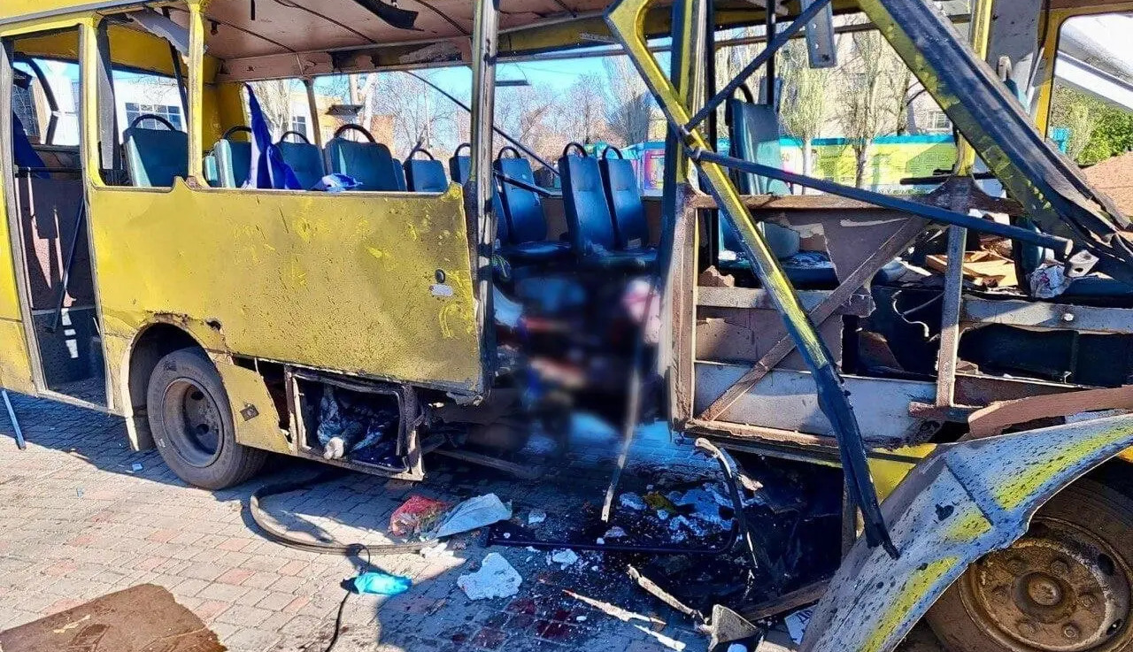Nikopol: Three people were killed and 16 injured after a Russian strike hit a city minibus